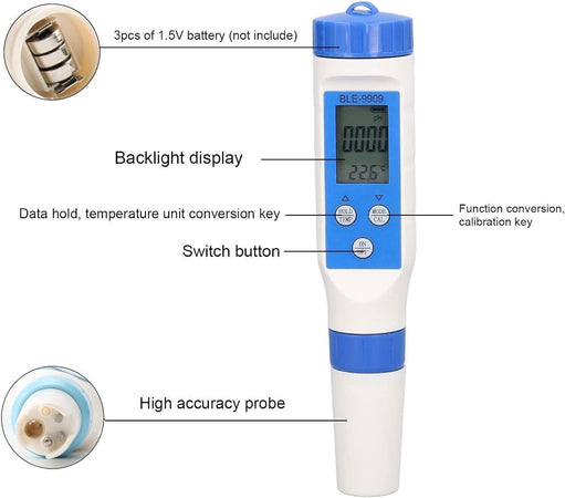TOPINCN Misuratore per Test dell'Acqua 5 in 1, Penna Bluetooth5.2 PH TDS EC