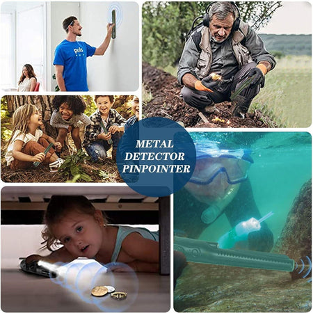 Metal Detector, Rilevamento IP68 Impermeabile Portatile a 360°con Luce LED