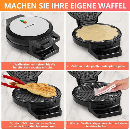 Piastra per Waffle a Forma di Cuore, Rivestimento Antiaderente 5 Waffle 1000w
