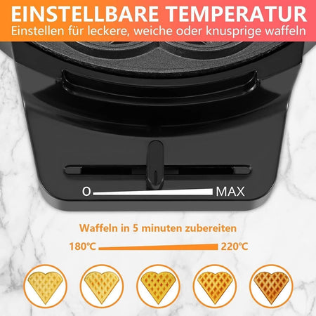 Piastra per Waffle a Forma di Cuore, Rivestimento Antiaderente 5 Waffle 1000w
