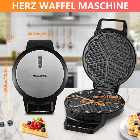 Piastra per Waffle a Forma di Cuore, Rivestimento Antiaderente 5 Waffle 1000w