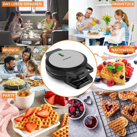 Piastra per Waffle a Forma di Cuore, Rivestimento Antiaderente 5 Waffle 1000w