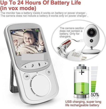 BABY MONITOR, SENZA FILI, VB 605, RICARICABILE, FULL HD, 2,4", VISIONE NOTTURNA