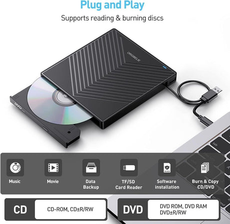 Unità CD/DVD esterna, masterizzatore CD ultra sottile USB 3.0 con 4 porte USB