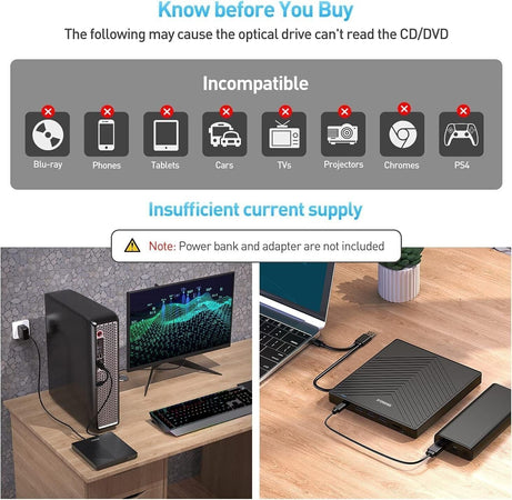 Unità CD/DVD esterna, masterizzatore CD ultra sottile USB 3.0 con 4 porte USB