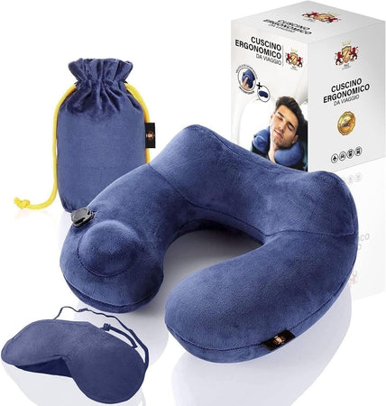 Cuscino collo viaggio gonfiabile, ergonomico soffice in VELLUTINO, cuscino