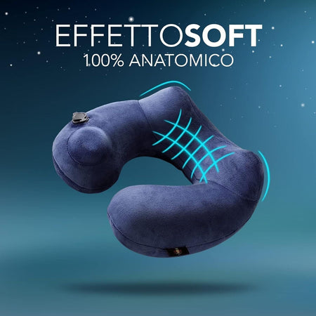 Cuscino collo viaggio gonfiabile, ergonomico soffice in VELLUTINO, cuscino