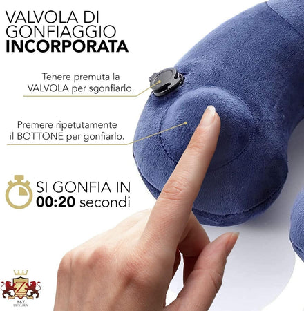 Cuscino collo viaggio gonfiabile, ergonomico soffice in VELLUTINO, cuscino