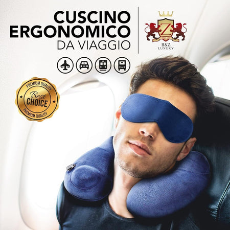Cuscino collo viaggio gonfiabile, ergonomico soffice in VELLUTINO, cuscino