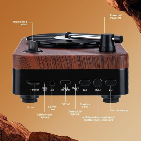 Topretty Bluetooth Speaker, Turntable Design Bluetooth Speaker Altoparlanti