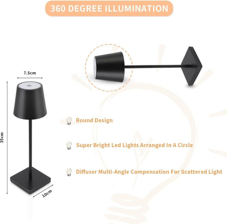 Lampada da Tavolo Senza Fili, Lampada da Tavolo a LED Ricaricabile, Batteria