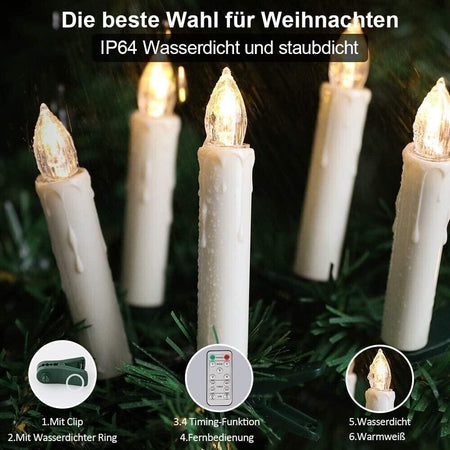 Candele con telecomando, batterie AA e clip impermeabile per feste (30 luci)