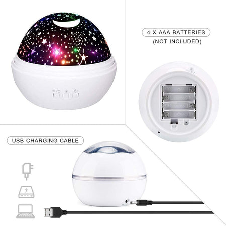 Lampada proiettore a forma di stella, girevole, a LED, proiettore per bambini