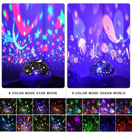 Lampada proiettore a forma di stella, girevole, a LED, proiettore per bambini