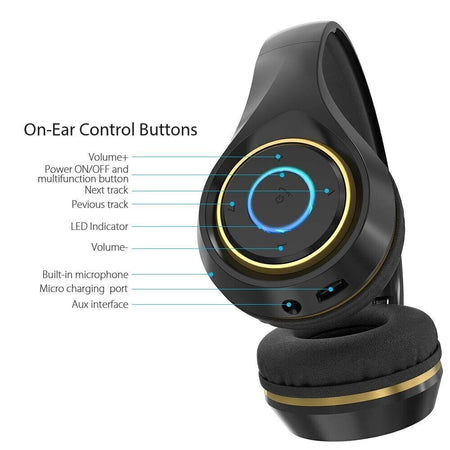 Chououkiu Cuffie Bluetooth, Cuffie wireless Cuffie pieghevoli a LED Auricolari