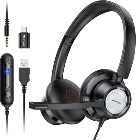 New bee Cuffie con Microfono PC Con Microfono Cancellante Rumore Regolabile