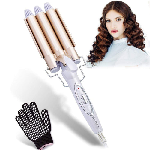 Bacchetta arricciacapelli per capelli con ferro arricciacapelli a 3 a 3 fusti riscaldante in ceramica pro tormalina