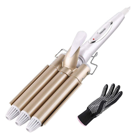 Bacchetta arricciacapelli per capelli con ferro arricciacapelli a 3 a 3 fusti riscaldante in ceramica pro tormalina