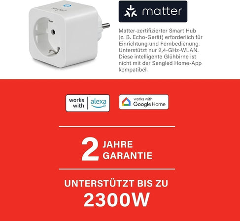 Smart Plug Sengled, Abilitata per Matter Compatibile Con Alexa supporta 2300 W