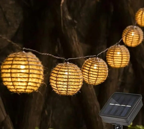 Luci solari da giardino impermeabili con 10 lanterne in corda di canapa naturale