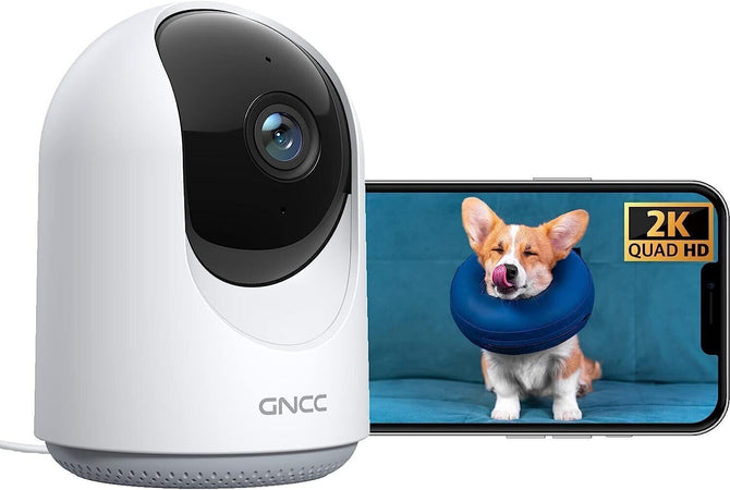 GNCC Telecamera Wi-Fi Interno, Videocamera sorveglianza 2K, Visione notturna