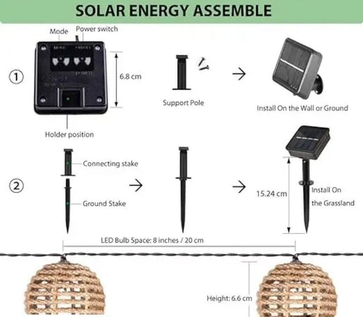 Luci solari da giardino impermeabili con 10 lanterne in corda di canapa naturale
