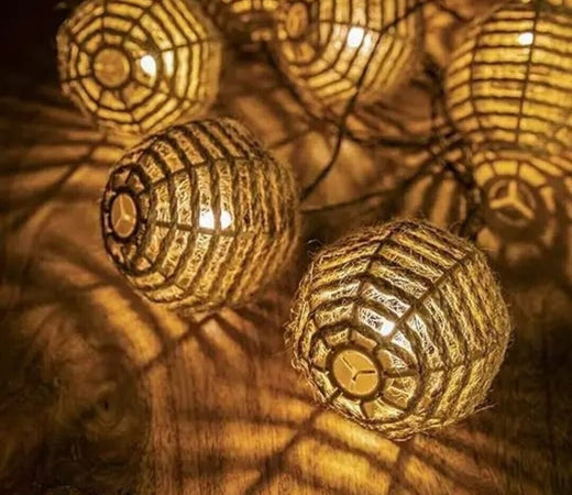 Luci solari da giardino impermeabili con 10 lanterne in corda di canapa naturale