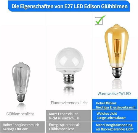 Lampadina vintage Edison 3, lampada LED Edison, bianco caldo lampadina retrò E27