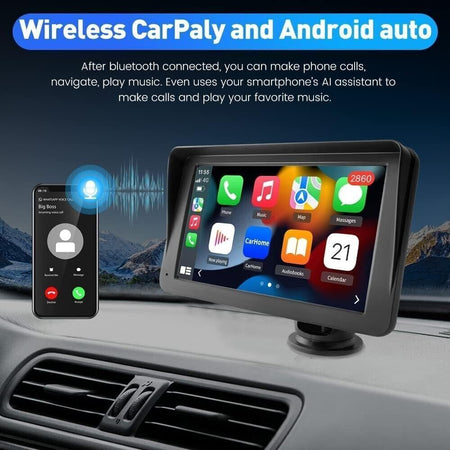 Autoradio Stereo portatile wireless Apple Carplay Android Auto 7 pollici
