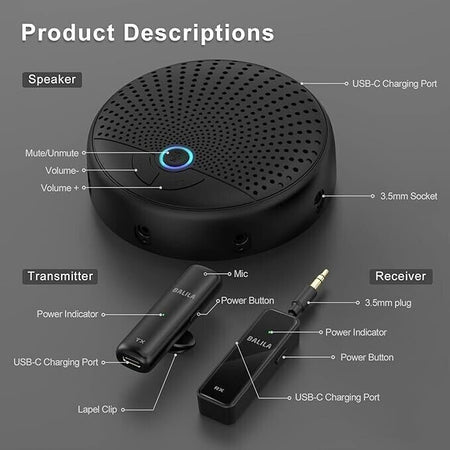 BALILA Altoparlante da Conferenza Wireless con 5 Trasmettitori + 5 Ricevitori