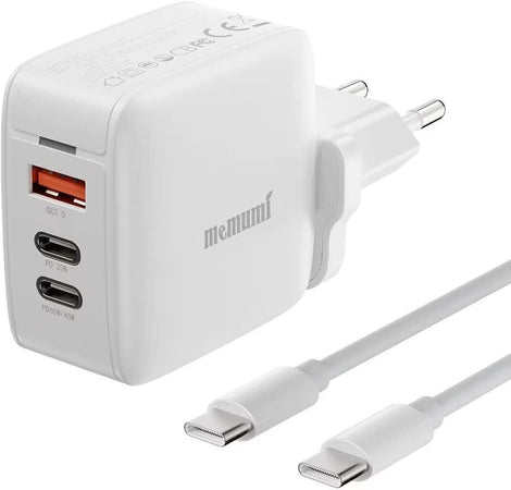 Caricatore memumi 65W USB C & USB A, 3 Porte Alimentatore per MacBook