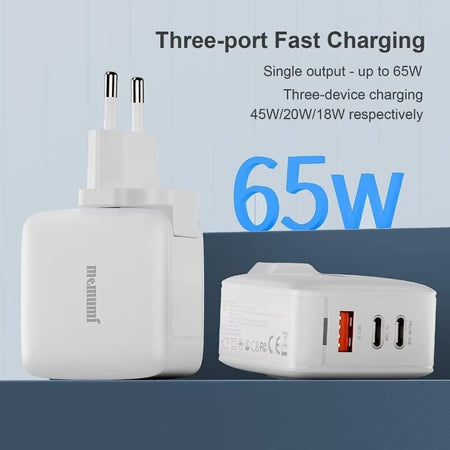 memumi 65W Caricatore USB C & USB A, 3 Porte Alimentatore per MacBook