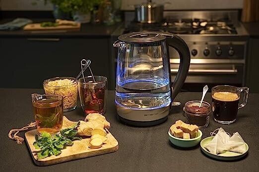 EMERIO Bollitore senza fili, senza BPA, in acciaio INOX, 2200 W, 230 V, Nero