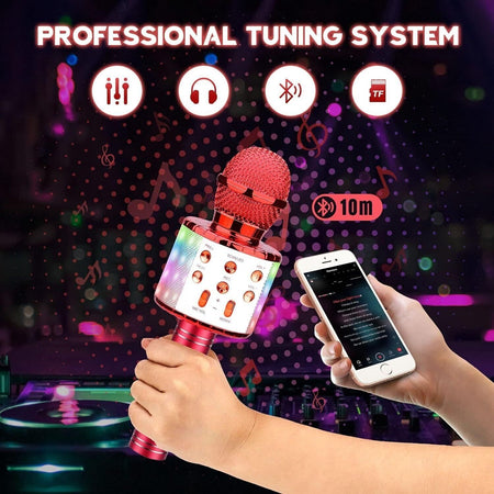 Microfono Karaoke Bluetooth, Microfono bambini, Microfoni Wireless LED Flash