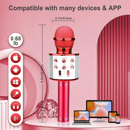 Microfono Karaoke Bluetooth, Microfono bambini, Microfoni Wireless LED Flash