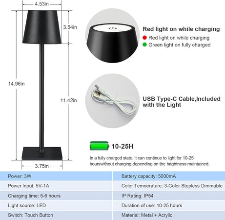 Lampada da tavolo senza fili, lampada da tavolo a LED portatile, lampada