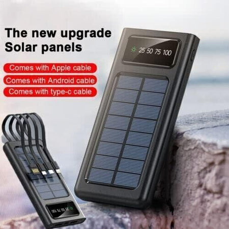Power bank solare caricabatteria per cellulari e tablet da 50000mAh con cavi