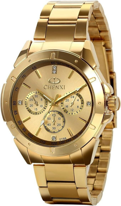Orologio da uomo Chenxi in acciaio inossidabile tono oro, quarzo giapponese