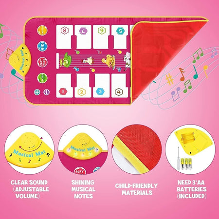 Tappetino Musicale per Pianoforte per Bambini Bilaterale Tastiera 16 Tasti e 7 Versi Animali