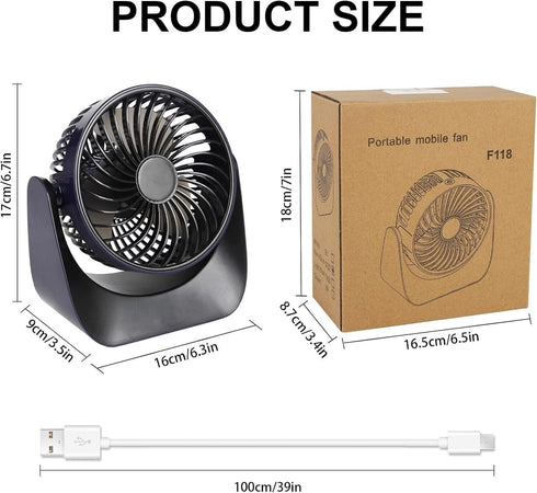 Ventilatore da tavolo USB con vento forte regolabile a 3 velocità