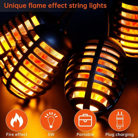 10m 12 Lampadine 5W Realistico Effetto Fiamma Luci Stringa IP44 Impermeabili