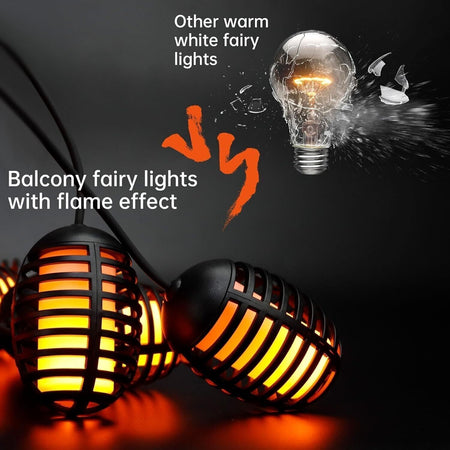 10m 12 Lampadine 5W Realistico Effetto Fiamma Luci Stringa IP44 Impermeabili