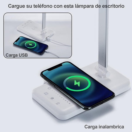 Lampada da Scrivania a LED con Ricarica Wireless e Porta di USB, Dimmerabile