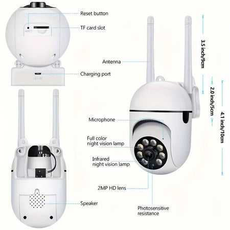 Telecamera di sorveglianza 1080P HD WIFI a 360°, Telecamera con sensore di