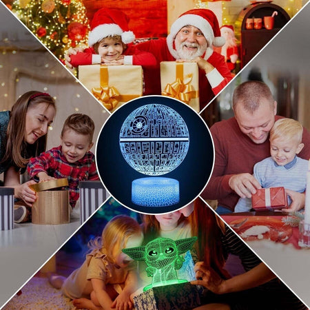 Luce notturna 3D Yoda Star Wars per bambini 3 modelli e telecomando a 16 colori