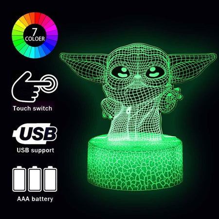 Luce notturna 3D Yoda Star Wars per bambini 3 modelli e telecomando a 16 colori