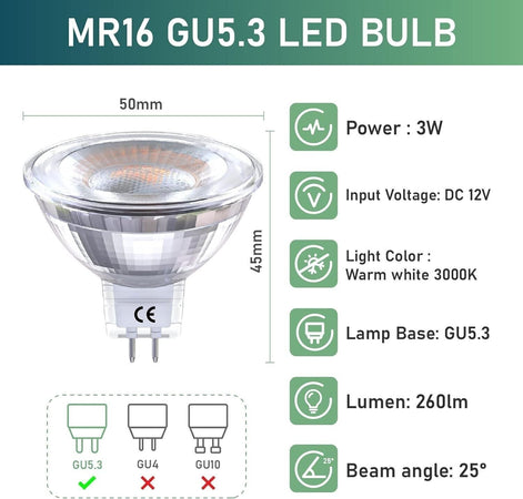 Lampadine LED, 3W 12V GU5.3 Base 20-35W Lampadine Alogene Equivalenti, 3000K