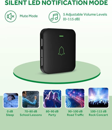 Campanello per porta wireless, mini, impermeabile, con 52 melodie, 5 livelli vol