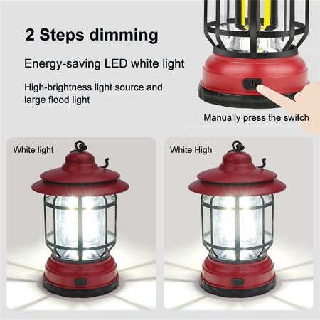 Lampada LED campeggio retrò lanterna ricaricabile USB luce portatile con gancio