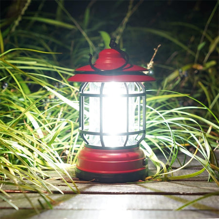 Lampada LED campeggio retrò lanterna ricaricabile USB luce portatile con gancio
